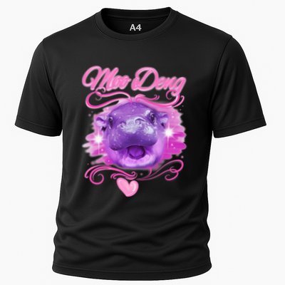 Moo Deng Airbrush Cute Baby Hippo Moo Deng Bouncy Pig Cooling Performance Crew T-Shirt
