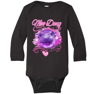 Moo Deng Airbrush Cute Baby Hippo Moo Deng Bouncy Pig Baby Long Sleeve Bodysuit