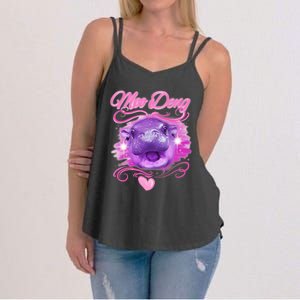 Moo Deng Airbrush Cute Baby Hippo Moo Deng Bouncy Pig Women's Strappy Tank