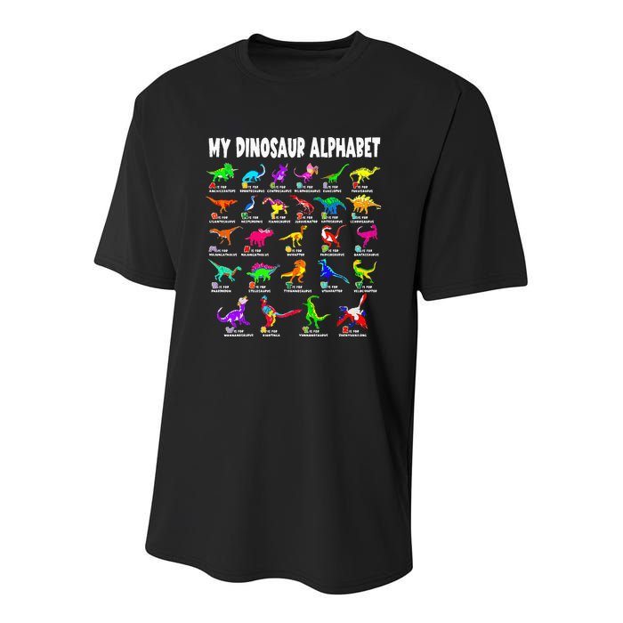 My Dinosaur Alphabet Funny Learn Alphabet With Dinosaurs Youth Performance Sprint T-Shirt