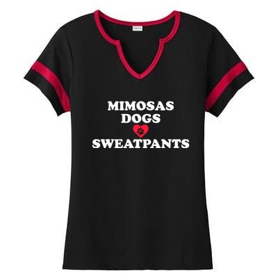 Mimosas Dogs And Sweatpants Heart Paw Gift Ladies Halftime Notch Neck Tee