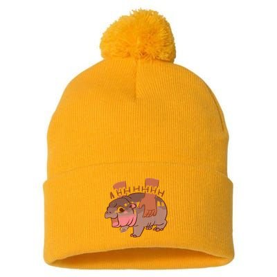 Moo Deng A Hh Hhhh Hippo Funny Pom Pom 12in Knit Beanie