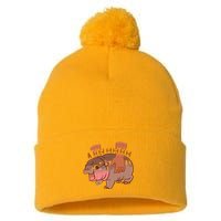 Moo Deng A Hh Hhhh Hippo Funny Pom Pom 12in Knit Beanie