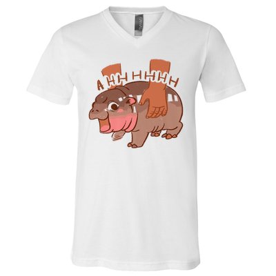 Moo Deng A Hh Hhhh Hippo Funny V-Neck T-Shirt