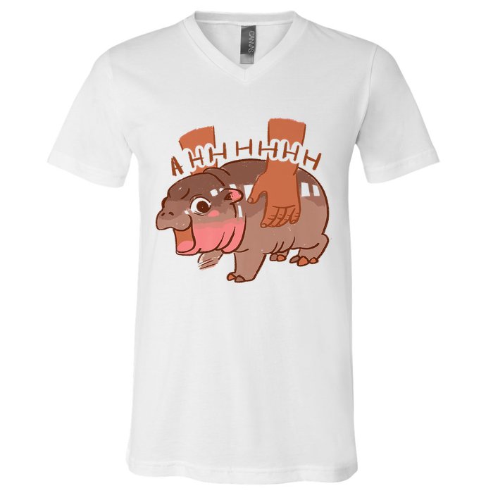 Moo Deng A Hh Hhhh Hippo Funny V-Neck T-Shirt