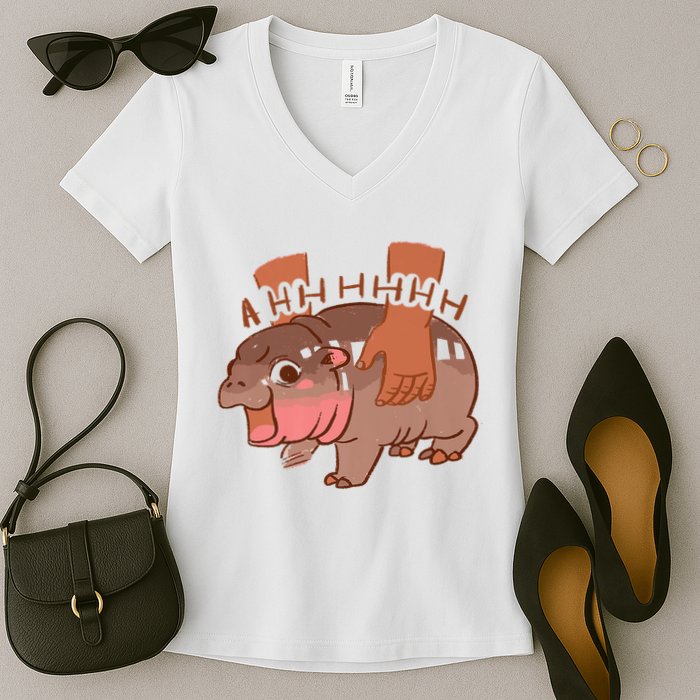 Moo Deng A Hh Hhhh Hippo Funny Women's V-Neck T-Shirt
