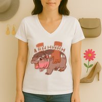 Moo Deng A Hh Hhhh Hippo Funny Women's V-Neck T-Shirt