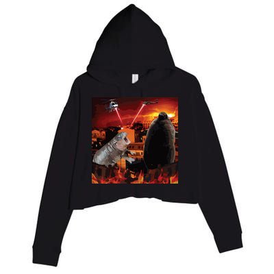Moo Deng And Pesto Battle Crop Fleece Hoodie