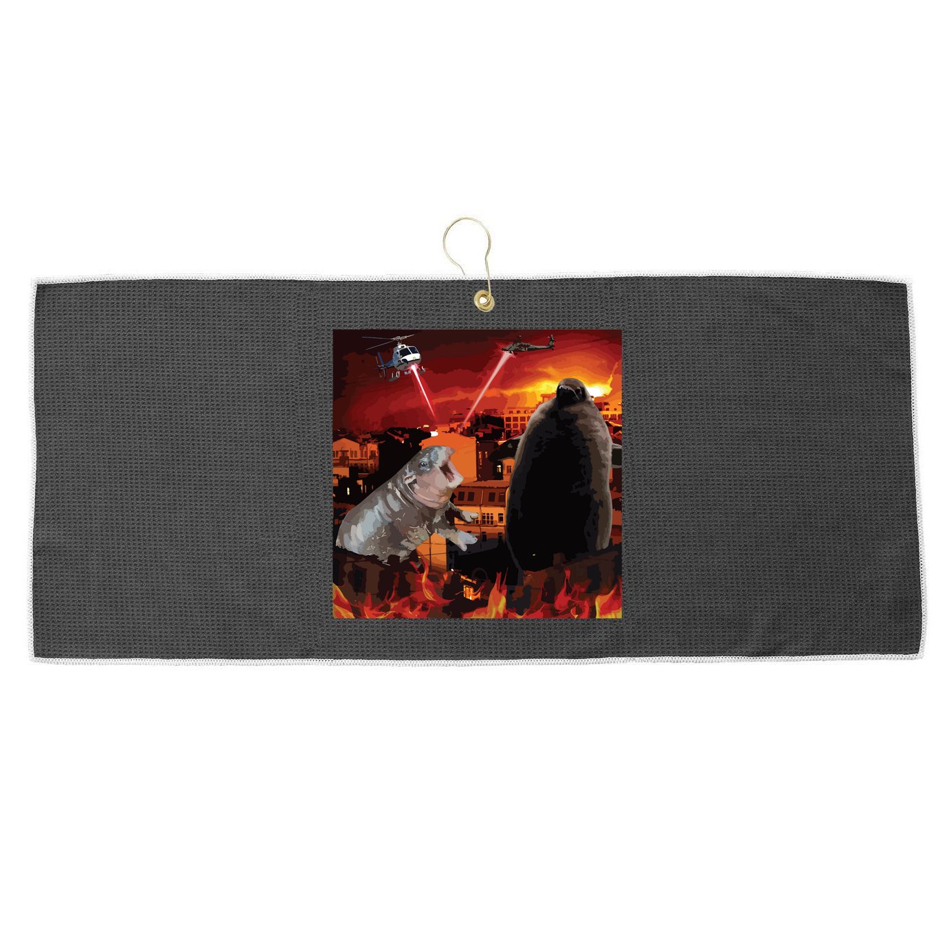 Moo Deng And Pesto Battle Large Microfiber Waffle Golf Towel