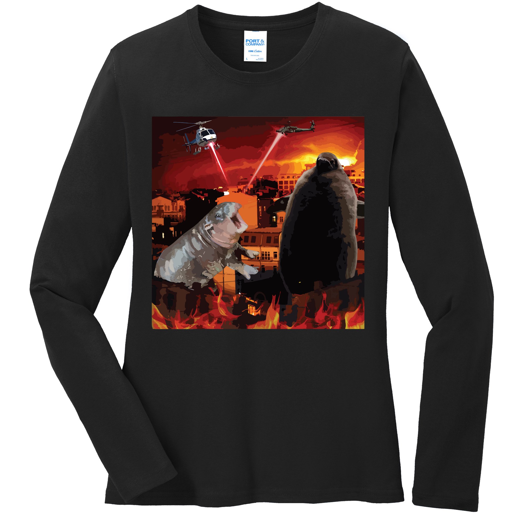 Moo Deng And Pesto Battle Ladies Long Sleeve Shirt