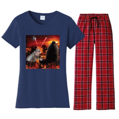 Moo Deng And Pesto Battle Women's Flannel Pajama Set