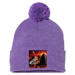 Moo Deng And Pesto Battle Pom Pom 12in Knit Beanie