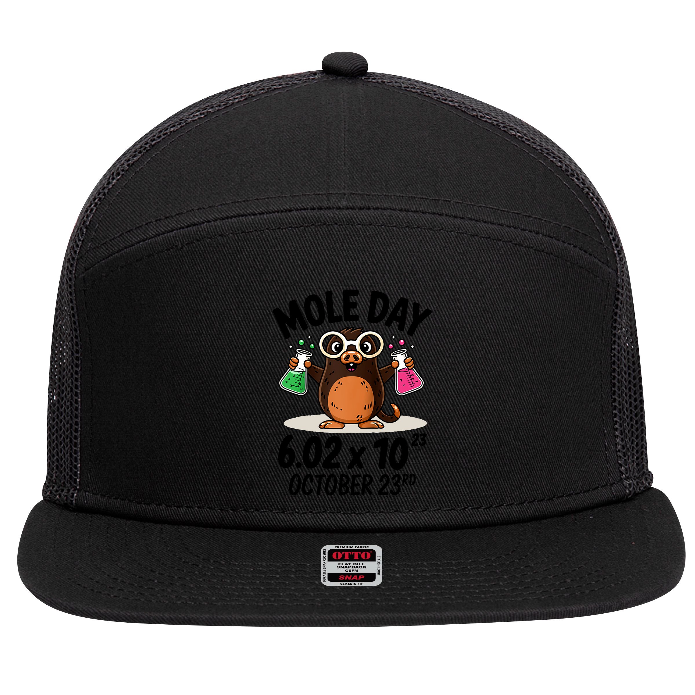 Mole Day Avogadros Number October 23rd Raglan Baseball Gift 7 Panel Mesh Trucker Snapback Hat