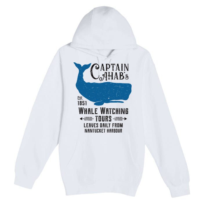 Moby Dick Ahab Whale Watching Vintage Herman Melville Premium Pullover Hoodie