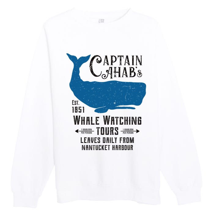 Moby Dick Ahab Whale Watching Vintage Herman Melville Premium Crewneck Sweatshirt