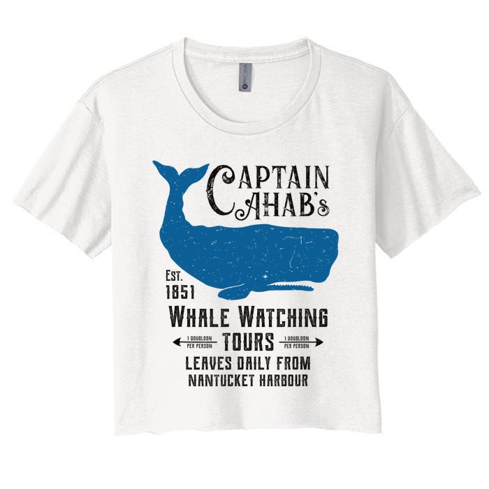 Moby Dick Ahab Whale Watching Vintage Herman Melville Women's Crop Top Tee