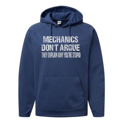 Mechanics DonT Argue Sarcasm Funny Handyman Mechanic Performance Fleece Hoodie