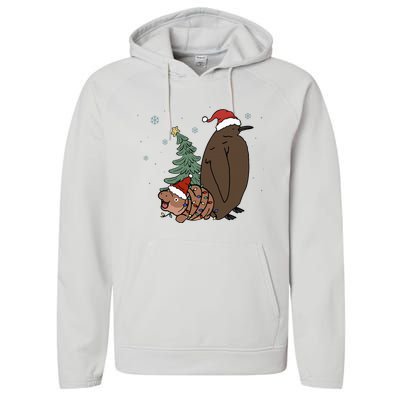 Moo Deng And Pesto Christmas Tree Cute Xmas Hippo Performance Fleece Hoodie