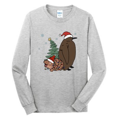 Moo Deng And Pesto Christmas Tree Cute Xmas Hippo Tall Long Sleeve T-Shirt