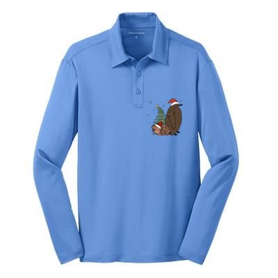 Moo Deng And Pesto Christmas Tree Cute Xmas Hippo Silk Touch Performance Long Sleeve Polo