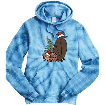 Moo Deng And Pesto Christmas Tree Cute Xmas Hippo Tie Dye Hoodie