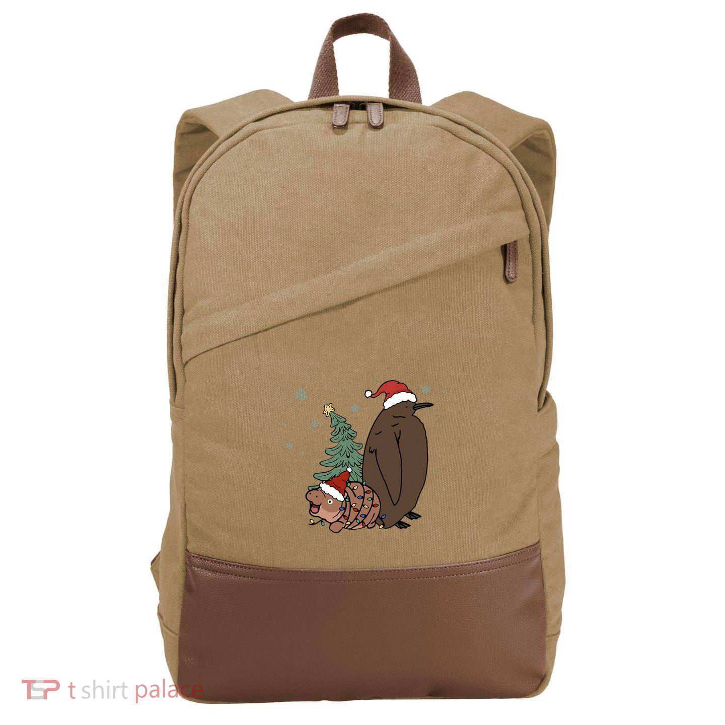 Moo Deng And Pesto Christmas Tree Cute Xmas Hippo Cotton Canvas Backpack