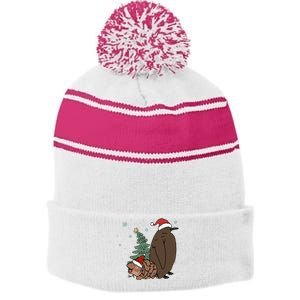 Moo Deng And Pesto Christmas Tree Cute Xmas Hippo Stripe Pom Pom Beanie