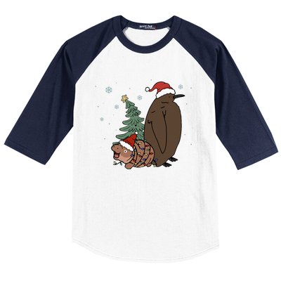 Moo Deng And Pesto Christmas Tree Cute Xmas Hippo Baseball Sleeve Shirt