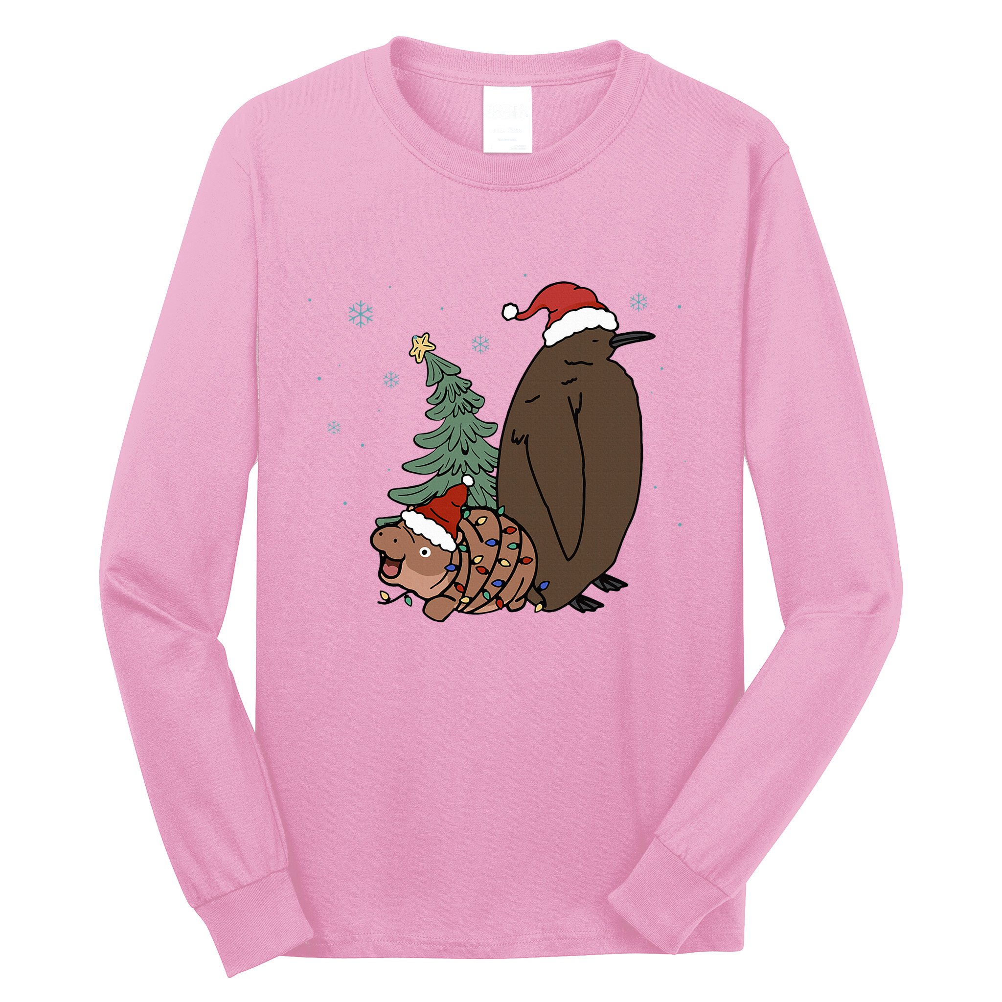 Moo Deng And Pesto Christmas Tree Cute Xmas Hippo Long Sleeve Shirt