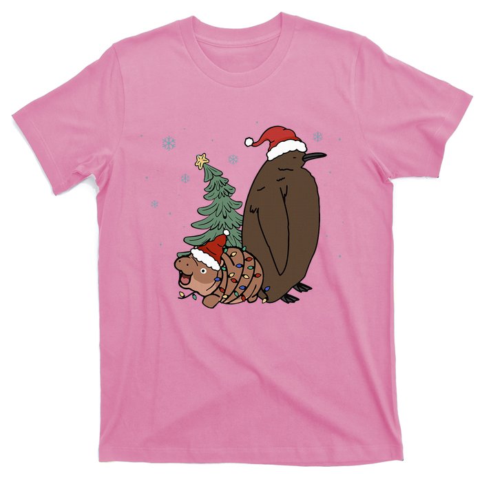 Moo Deng And Pesto Christmas Tree Cute Xmas Hippo T-Shirt