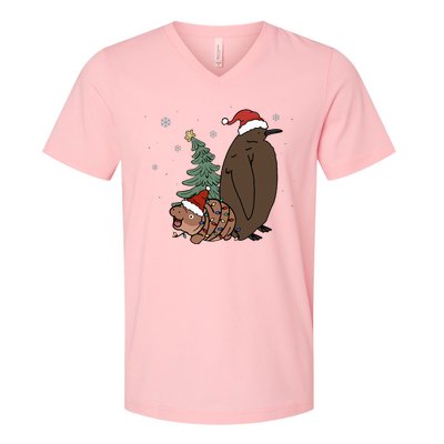 Moo Deng And Pesto Christmas Tree Cute Xmas Hippo V-Neck T-Shirt