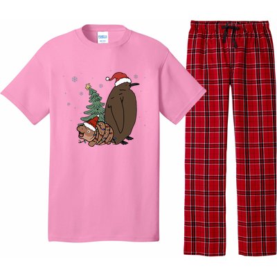 Moo Deng And Pesto Christmas Tree Cute Xmas Hippo Pajama Set