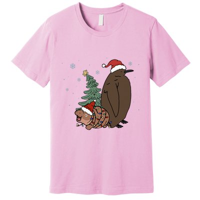Moo Deng And Pesto Christmas Tree Cute Xmas Hippo Premium T-Shirt