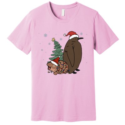 Moo Deng And Pesto Christmas Tree Cute Xmas Hippo Premium T-Shirt