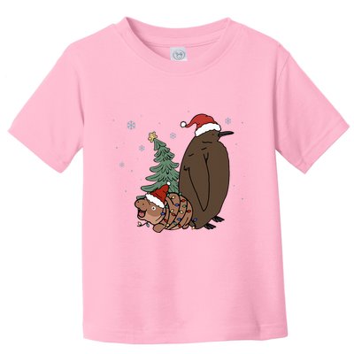 Moo Deng And Pesto Christmas Tree Cute Xmas Hippo Toddler T-Shirt