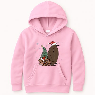 Moo Deng And Pesto Christmas Tree Cute Xmas Hippo Kids Hoodie