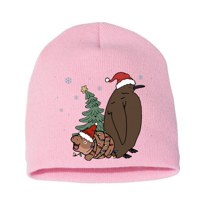 Moo Deng And Pesto Christmas Tree Cute Xmas Hippo Short Acrylic Beanie