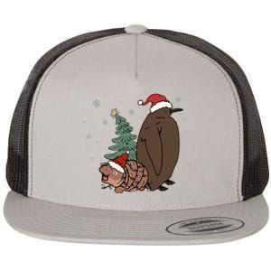 Moo Deng And Pesto Christmas Tree Cute Xmas Hippo Flat Bill Trucker Hat