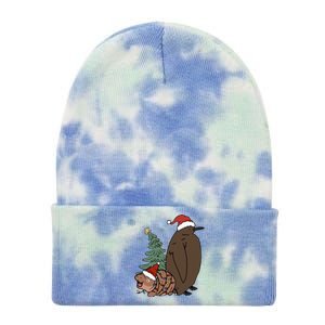 Moo Deng And Pesto Christmas Tree Cute Xmas Hippo Tie Dye 12in Knit Beanie