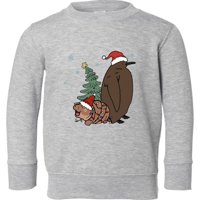 Moo Deng And Pesto Christmas Tree Cute Xmas Hippo Toddler Sweatshirt