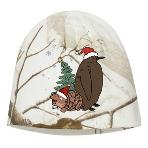 Moo Deng And Pesto Christmas Tree Cute Xmas Hippo Kati - Camo Knit Beanie