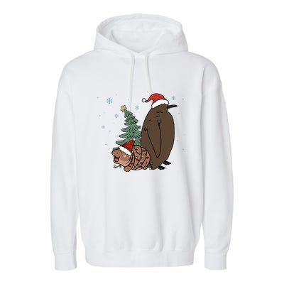 Moo Deng And Pesto Christmas Tree Cute Xmas Hippo Garment-Dyed Fleece Hoodie