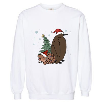 Moo Deng And Pesto Christmas Tree Cute Xmas Hippo Garment-Dyed Sweatshirt