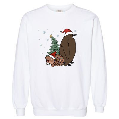 Moo Deng And Pesto Christmas Tree Cute Xmas Hippo Garment-Dyed Sweatshirt