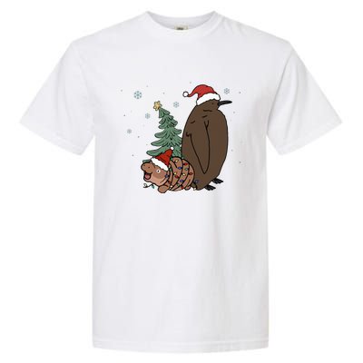 Moo Deng And Pesto Christmas Tree Cute Xmas Hippo Garment-Dyed Heavyweight T-Shirt