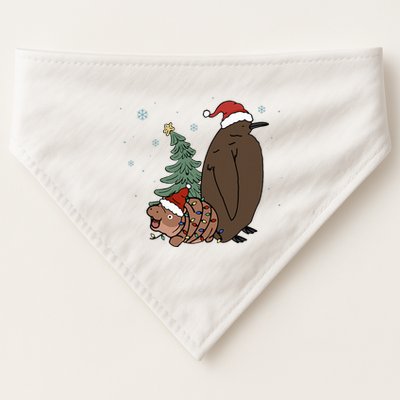Moo Deng And Pesto Christmas Tree Cute Xmas Hippo USA-Made Doggie Bandana