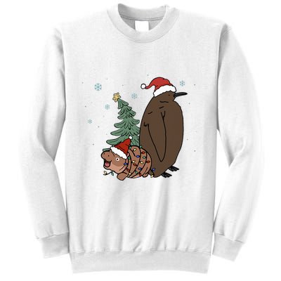 Moo Deng And Pesto Christmas Tree Cute Xmas Hippo Sweatshirt