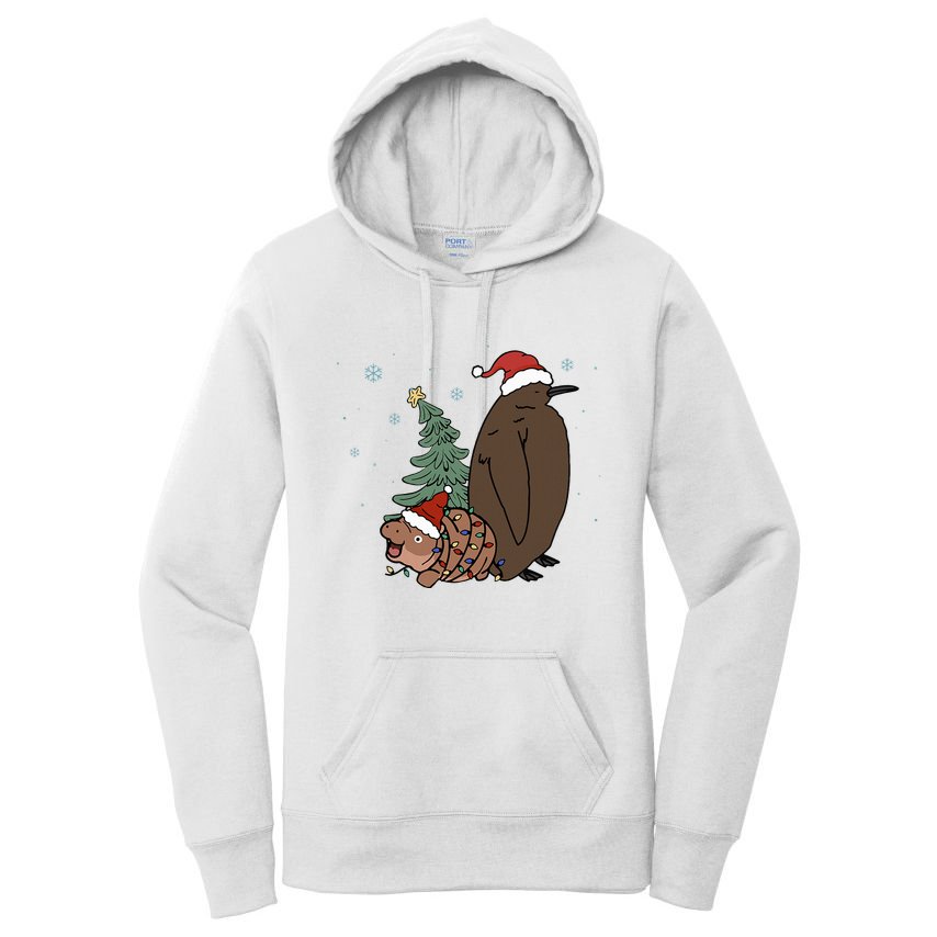 Moo Deng And Pesto Christmas Tree Cute Xmas Hippo Women's Pullover Hoodie