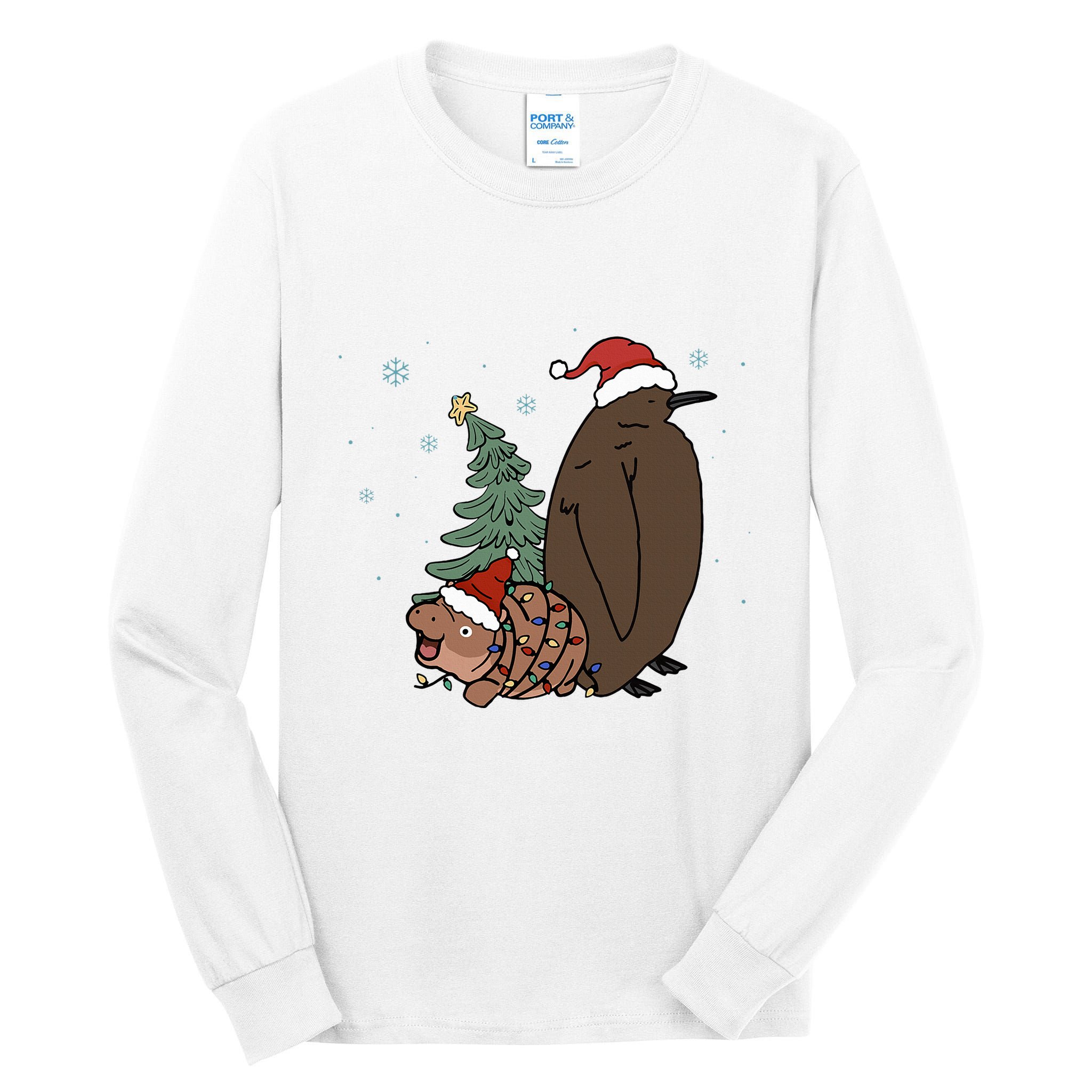 Moo Deng And Pesto Christmas Tree Cute Xmas Hippo Tall Long Sleeve T-Shirt