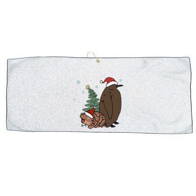 Moo Deng And Pesto Christmas Tree Cute Xmas Hippo Large Microfiber Waffle Golf Towel